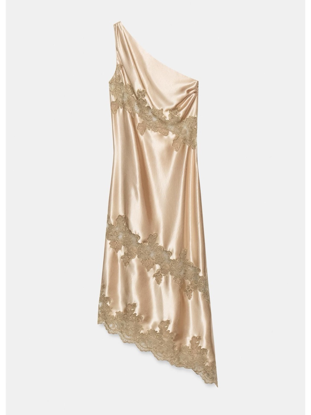 Zara Asymmetric Lingerie Style Midi Dress in Soft Gold - Picture 7 of 11